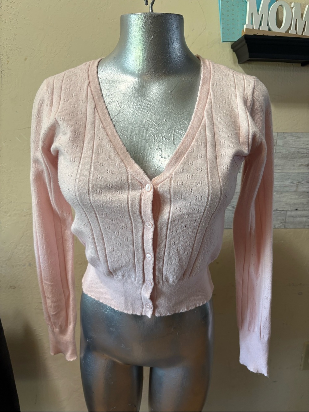 Women's Pale Pink V-Neck Button Cardigan Sweater
